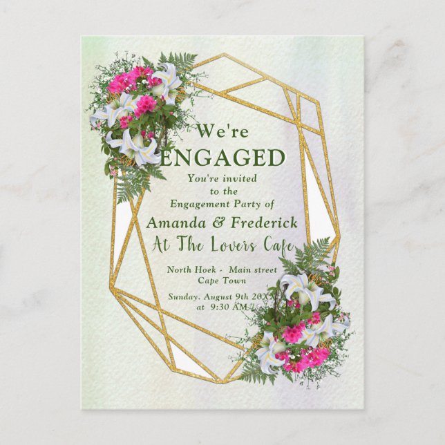 Invitation Carte Postale Géométrique - Fiançailles de bouquet de Parties sc (Devant)