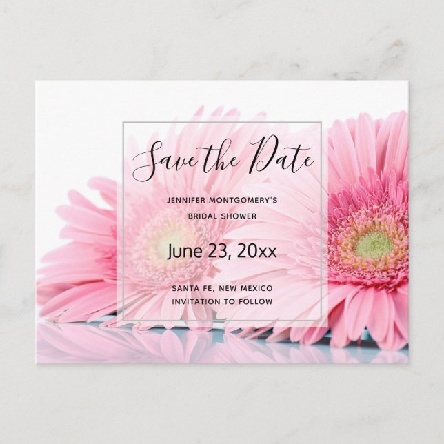 Invitation Carte Postale Gerbera Rose Daisies Elégante Photo Enregistrer la (Devant)