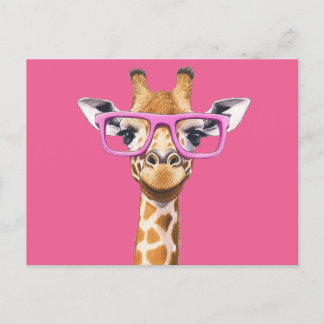 Invitation Carte Postale Girafe aux lunettes roses
