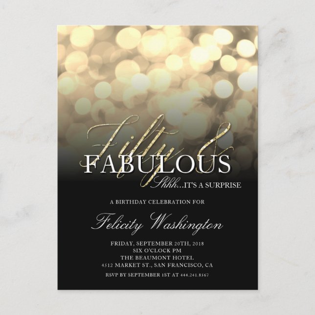 Invitation Carte Postale Glam Fifty & Fabrique Surprise Anniversaire (Devant)