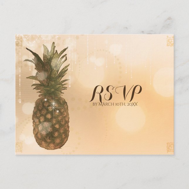 Invitation Carte Postale Glam Golden Ananas Elegant Mariage RSVP (Devant)