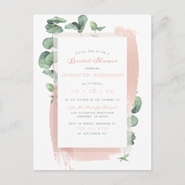 Invitation Carte Postale Glam Green Sprigs Peint Sprigs Fête des mariées bo (Devant)
