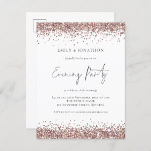 Invitation Carte Postale Glam Rose Gold Parties scintillant Mariage Soirée