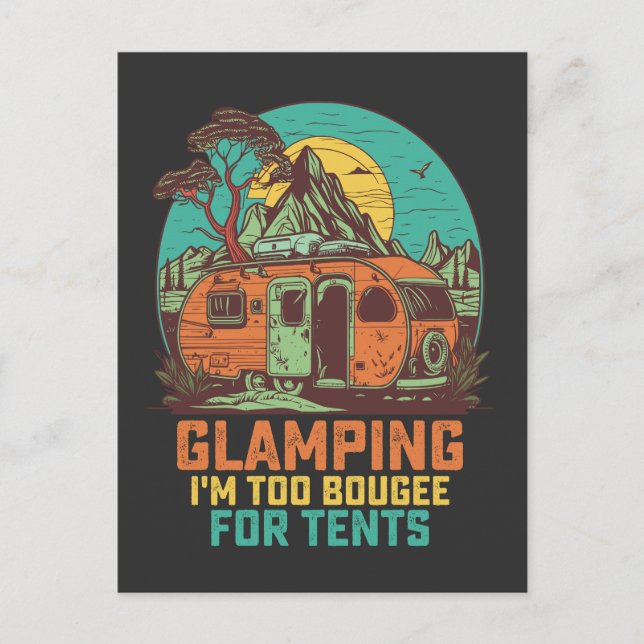 Invitation Carte Postale Glamping Je suis Trop Bougee Pour Tentes Rétro Vin (Devant)
