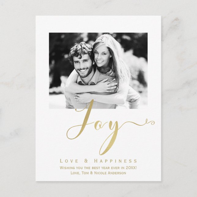 Invitation Carte Postale Gold JOY Vacances Nouvel An Modern Photo Invitatio (Devant)