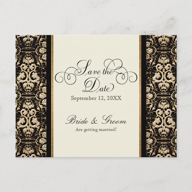Invitation Carte Postale Gold Look, dentelle Baroque Art Nouveau Déco 20s S (Devant)