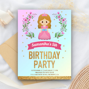 Invitation Carte Postale Gold Parties scintillant Floral Princess