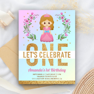 Invitation Carte Postale Gold Parties scintillant mignonne rose princesse 1