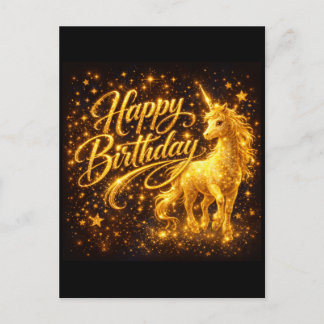 Invitation Carte Postale Golden Stardust Birthday — Fantasy Unicorn 