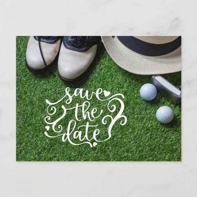 Invitation Carte Postale Golf Économisez la date pour Golfer Party avec bal (Devant)