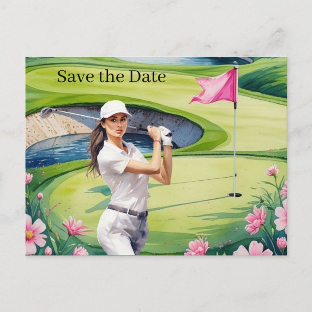 Invitation Carte Postale Golf Femme Jour de Golf Feminine avec fleur rose (Devant)