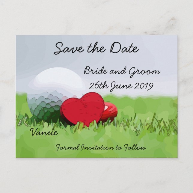 Invitation Carte Postale Golf Sauvegarder la date pour le mariage avec une  (Devant)