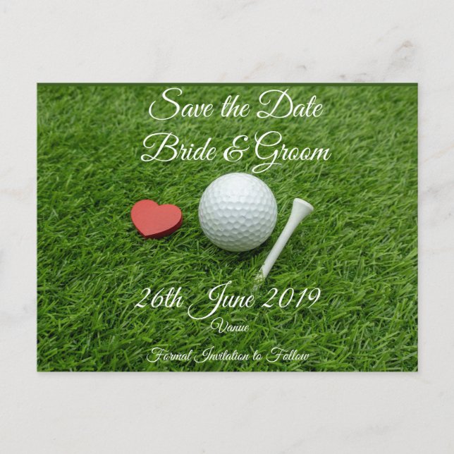 Invitation Carte Postale Golf Sauvegarder la date pour mariage avec balle d (Devant)