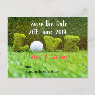 Invitation Carte Postale Golf Sauvez la date pour mariage avec balle de gol