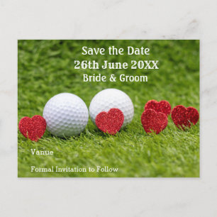 Invitation Carte Postale Golf Sauvez la date pour mariage avec coeur rouge