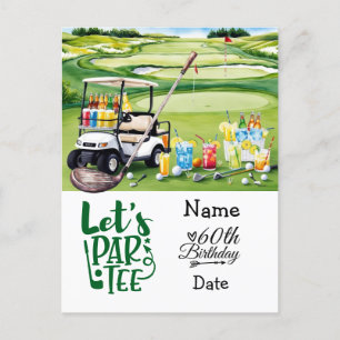 Invitation Carte Postale Golfer 60e anniversaire avec voiturette de golf En