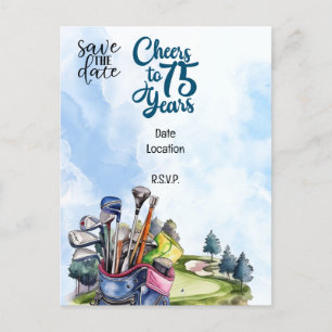 Invitation Carte Postale Golfeur 75e anniversaire avec sac de golf Enregist