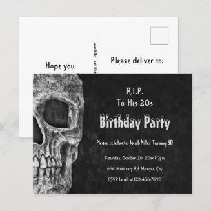 Invitation Carte Postale Gothique crâne fête d'anniversaire RIP à ses 20 an