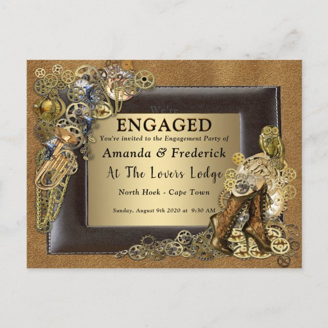 Invitation Carte Postale Gothique - Mariage Steampunk Sur Fiançailles Suede (Devant)