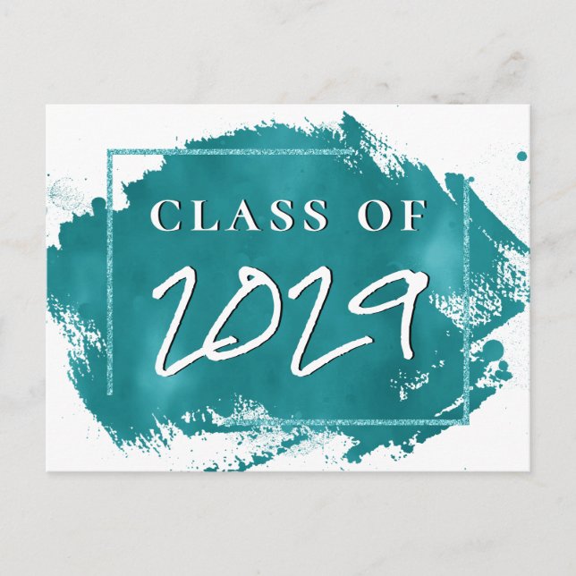 Invitation Carte Postale Grad peint | Turquoise Splatter Brushstroke Party (Devant)