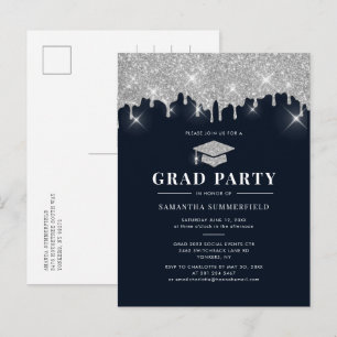 Invitation Carte Postale Graduate 2022 Marine Silver Parties scintillant Gr