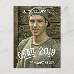 Invitation Carte Postale Graduation 2019 Masculine Grunge Lettered Photo