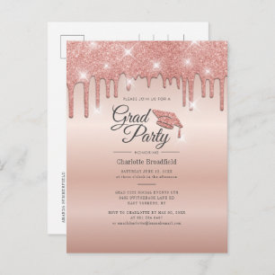 Invitation Carte Postale Graduation 2022 Script Rose Gold Moderne Grad Part