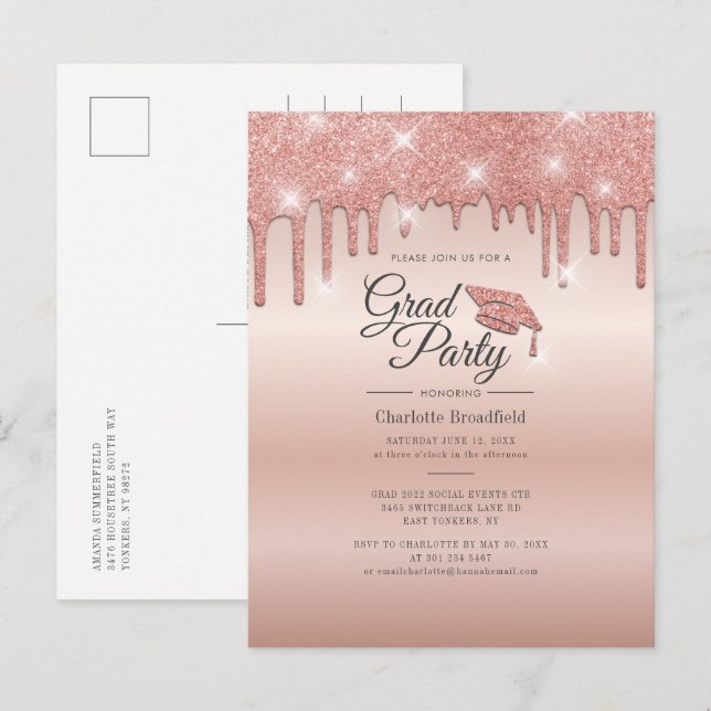 Invitation Carte Postale Graduation 2022 Script Rose Gold Moderne Grad Part (Devant / Derrière)