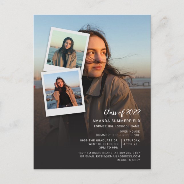 Invitation Carte Postale Graduation 2025 Multi Photo Script Grad (Devant)