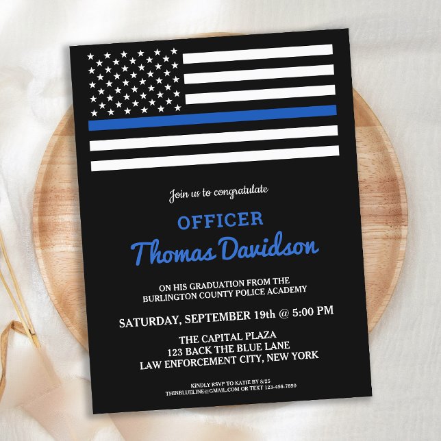 Invitation Carte Postale Graduation D'Officier De Police Moderne Léger Lign (Créateur téléchargé)