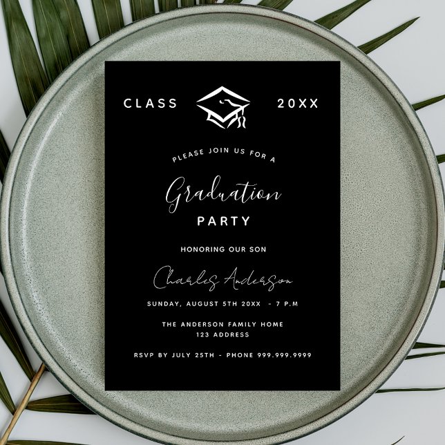Invitation Carte Postale Graduation noir blanc simple 2024 (Créateur téléchargé)