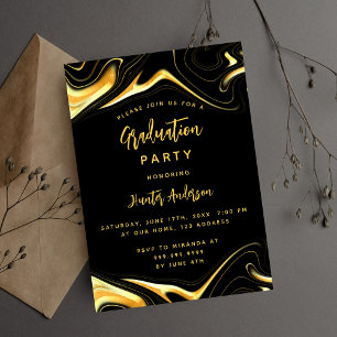Invitation Carte Postale Graduation party or noir moderne