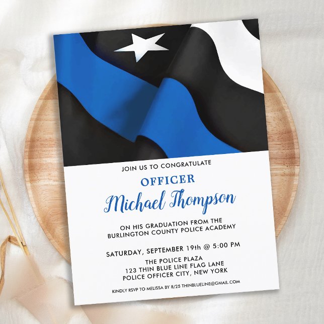 Invitation Carte Postale Graduation Police Drapeau américain Ligne Bleue Mi (Créateur téléchargé)