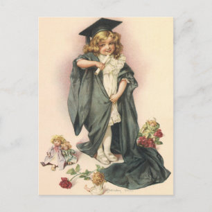 Invitation Carte Postale Graduation vintage, Fille portant un Casquette et 