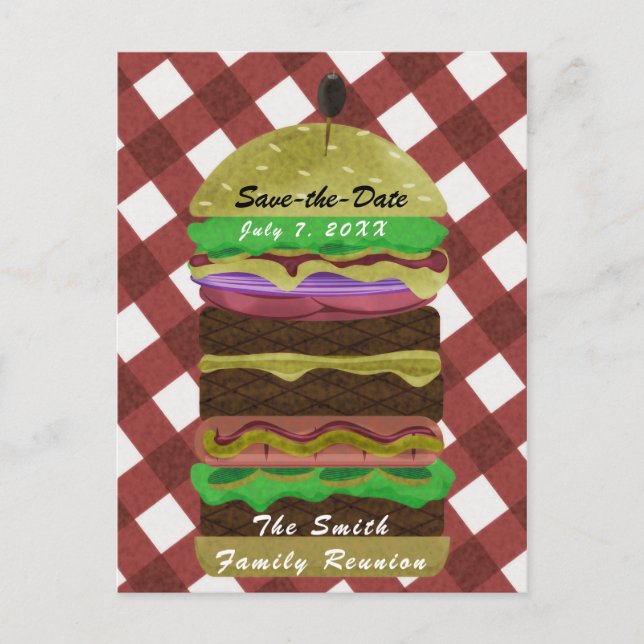 Invitation Carte Postale Grand hamburger graissé Summer Cookout Red BBQ Par (Devant)