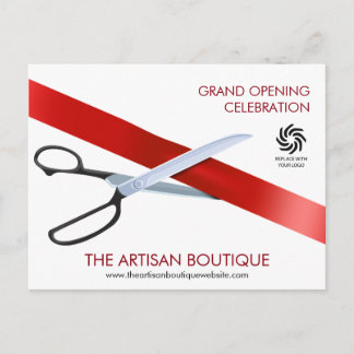 Invitation Carte Postale Grande ouverture de coupe du ruban rouge