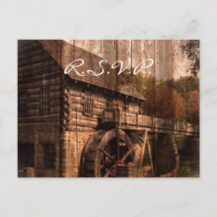 Invitation Carte Postale Grange primitive mariage ferme en bois