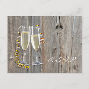 Invitation Carte Postale grange rustique bois champagne mariage campagnard 