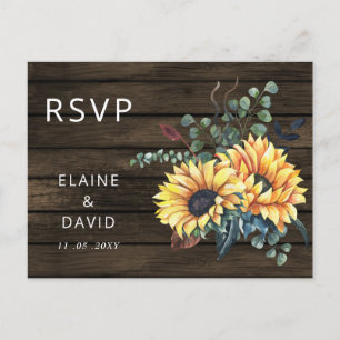 Invitation Carte Postale Grange rustique Bois Pays Fleurs de soleil RSVP