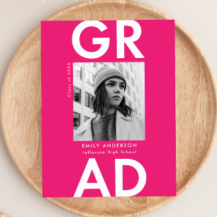 Invitation Carte Postale Gras Grad Hot Pink Photo Party Graduation