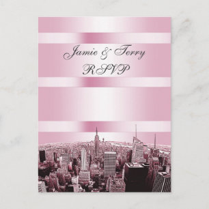 Invitation Carte Postale Gravé Skyline NYC 2 Noir Rose RSVP 1