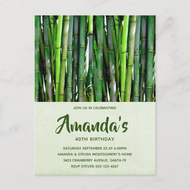Invitation Carte Postale Green Bamboo Stalks Nature Photographie Anniversai (Devant)