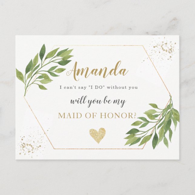 Invitation Carte Postale Green Maid of Honor ou BRIDESMAID (Devant)