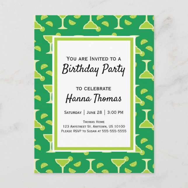 Invitation Carte Postale Green Margarita boisson mexicaine Anniversaire (Devant)