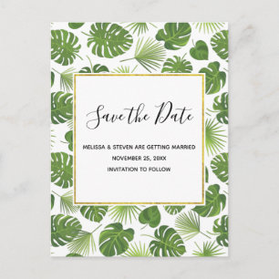 Invitation Carte Postale Green Tropical Feuille Motif Classy Enregistrer la