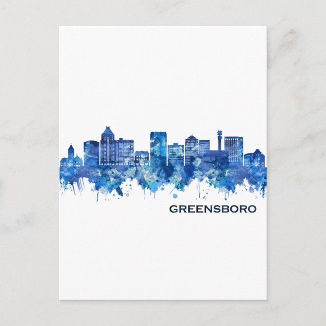 Invitation Carte Postale Greensboro Caroline du Nord Skyline bleu (Devant)