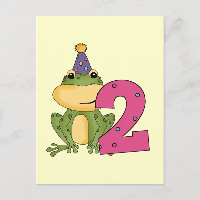 Invitation Carte Postale Grenouille de fête 2e anniversaire T-shirts et cad (Devant)