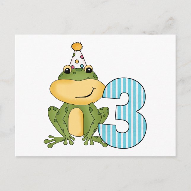 Invitation Carte Postale Grenouille de fête 3e anniversaire T-shirts et cad (Devant)