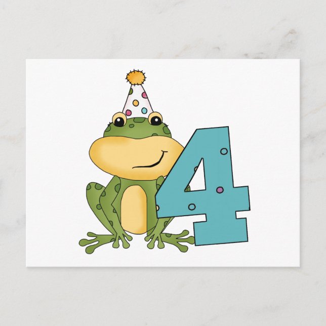 Invitation Carte Postale Grenouille de fête 4e anniversaire T-shirts et cad (Devant)