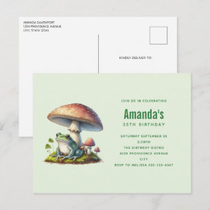 Invitation Carte Postale Grenouille sous un champignon Joyeux anniversaire 